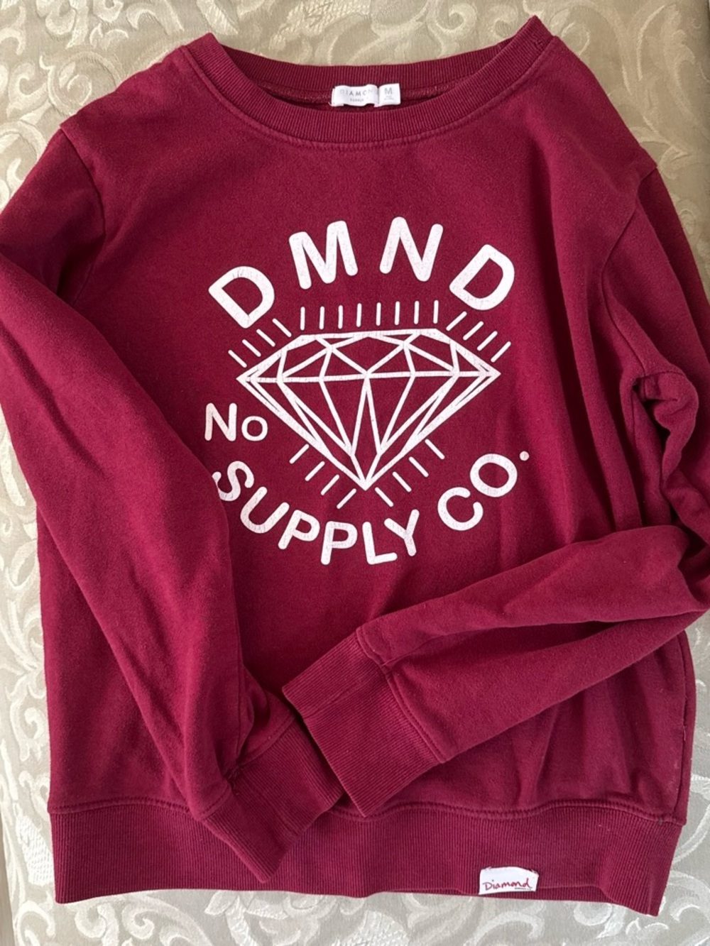 Diamond Supply Co. Maroon Crewneck Sweater with White Logo